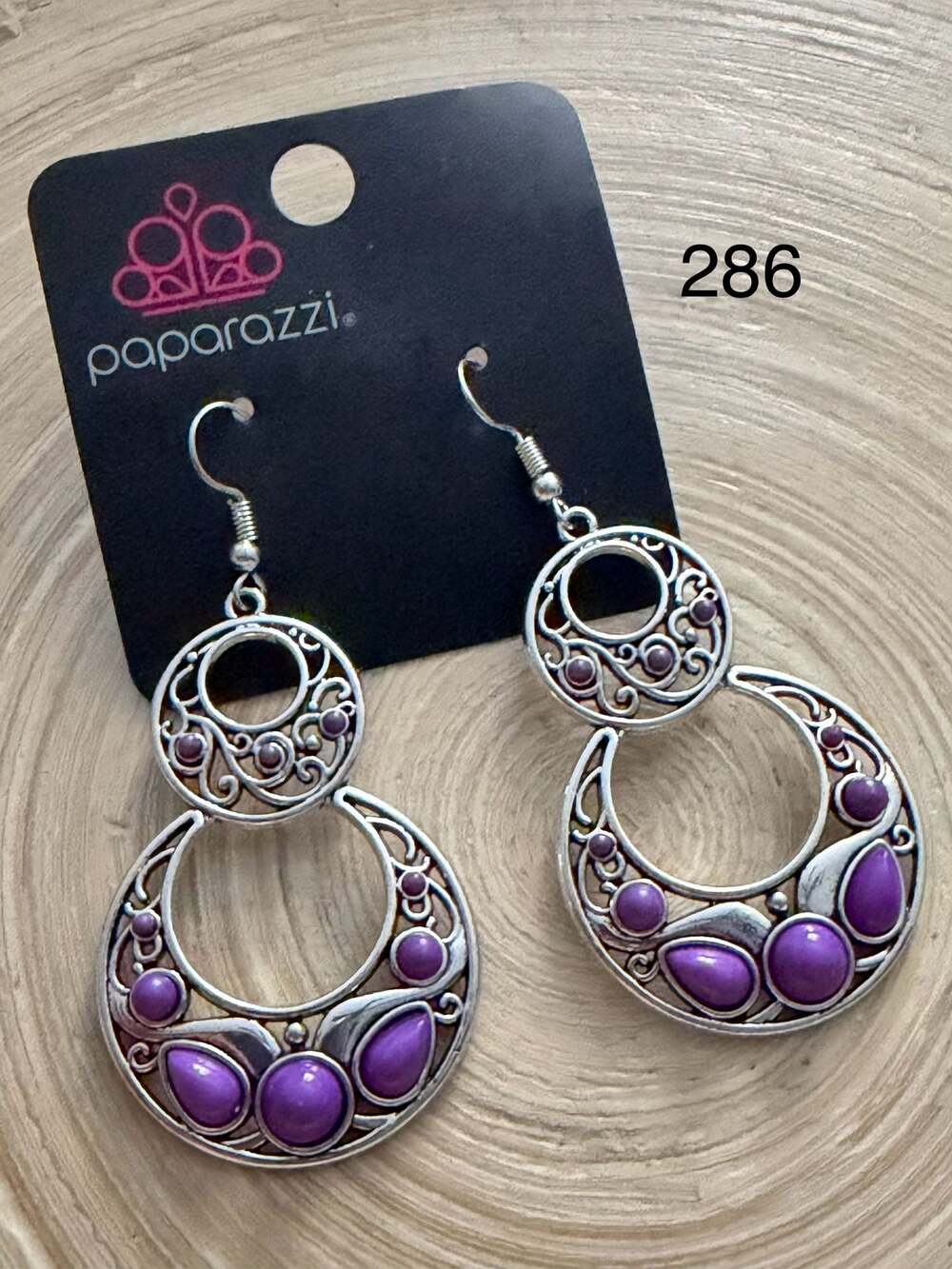 Paparazzi Silver Filigree and Purple Stone Teardrop Dangle Earrings